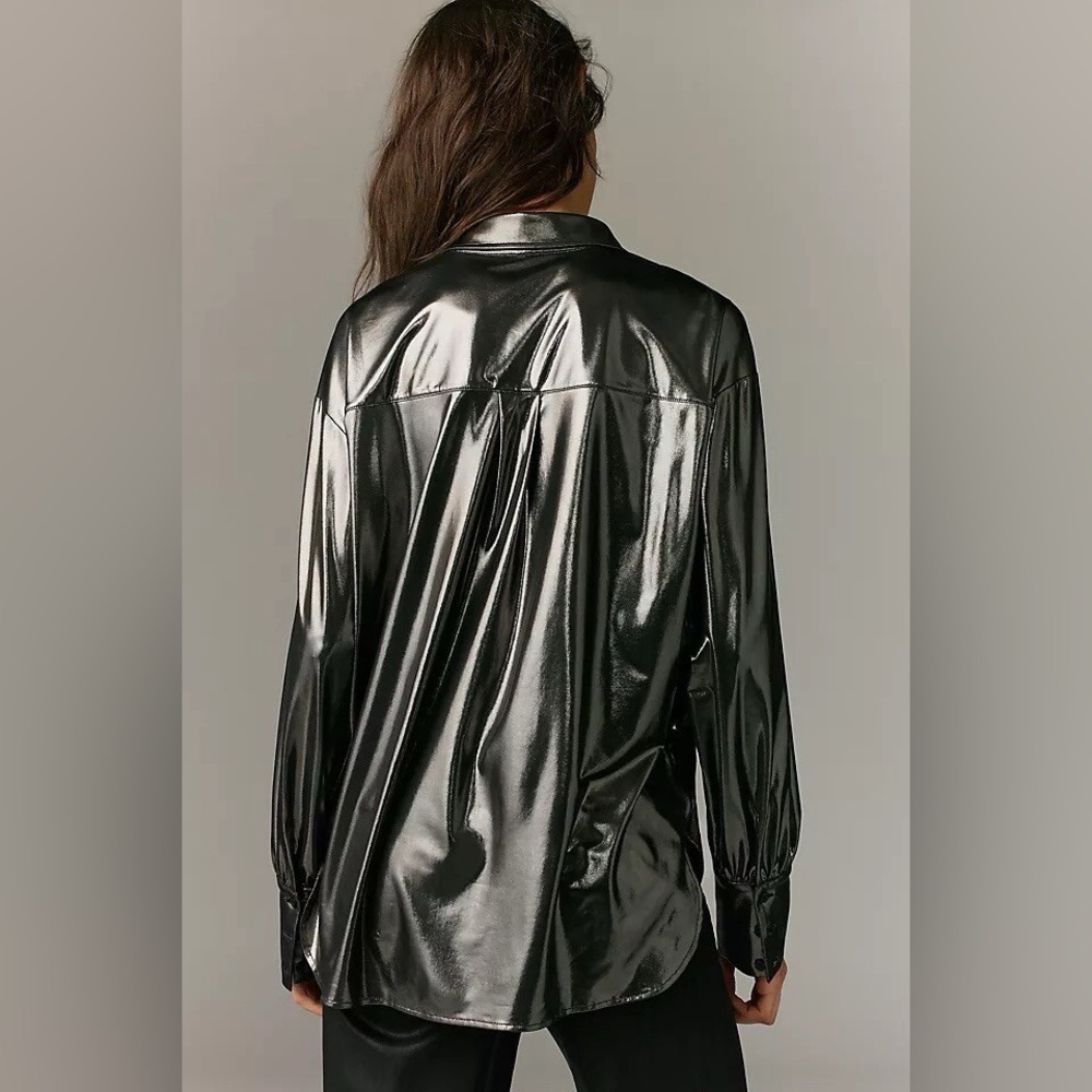 By Anthropologie Metallic Gunmetal Blouse - XS - Picture 2 of 9